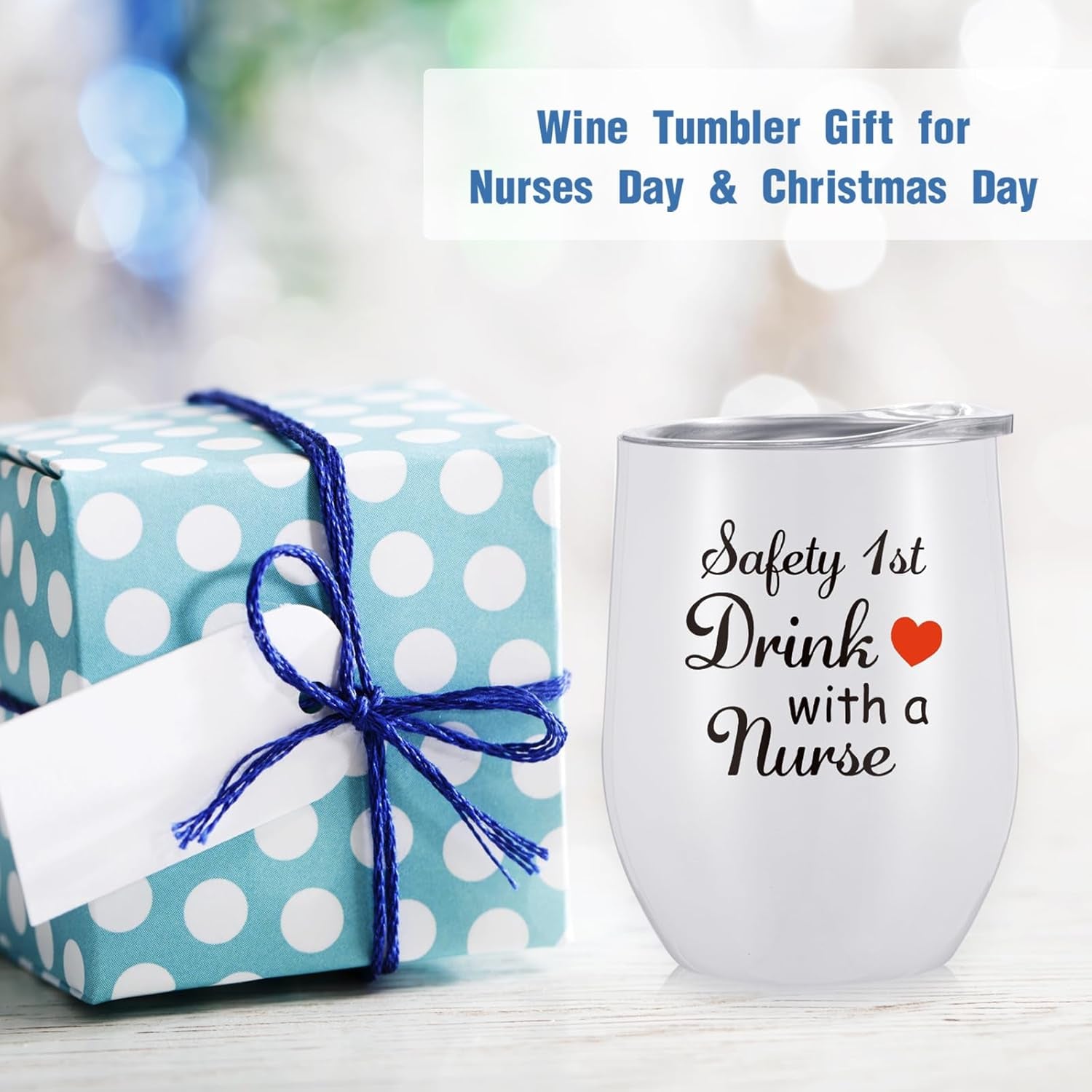 2 Pack Well-Designed Nurse Gifts for Women, Safety 1St Drink with a Nurse, Nurses Week Graduation Birthday Gift for Nurse Coworker, 12 Oz Nurse Wine Tumbler with Lid, Straw and Brush (White)